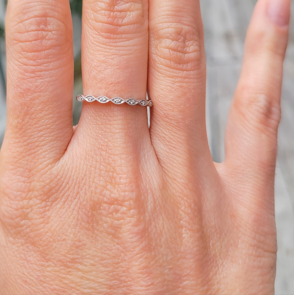 White 14 Karat Milgrain Stackable Diamond Ring